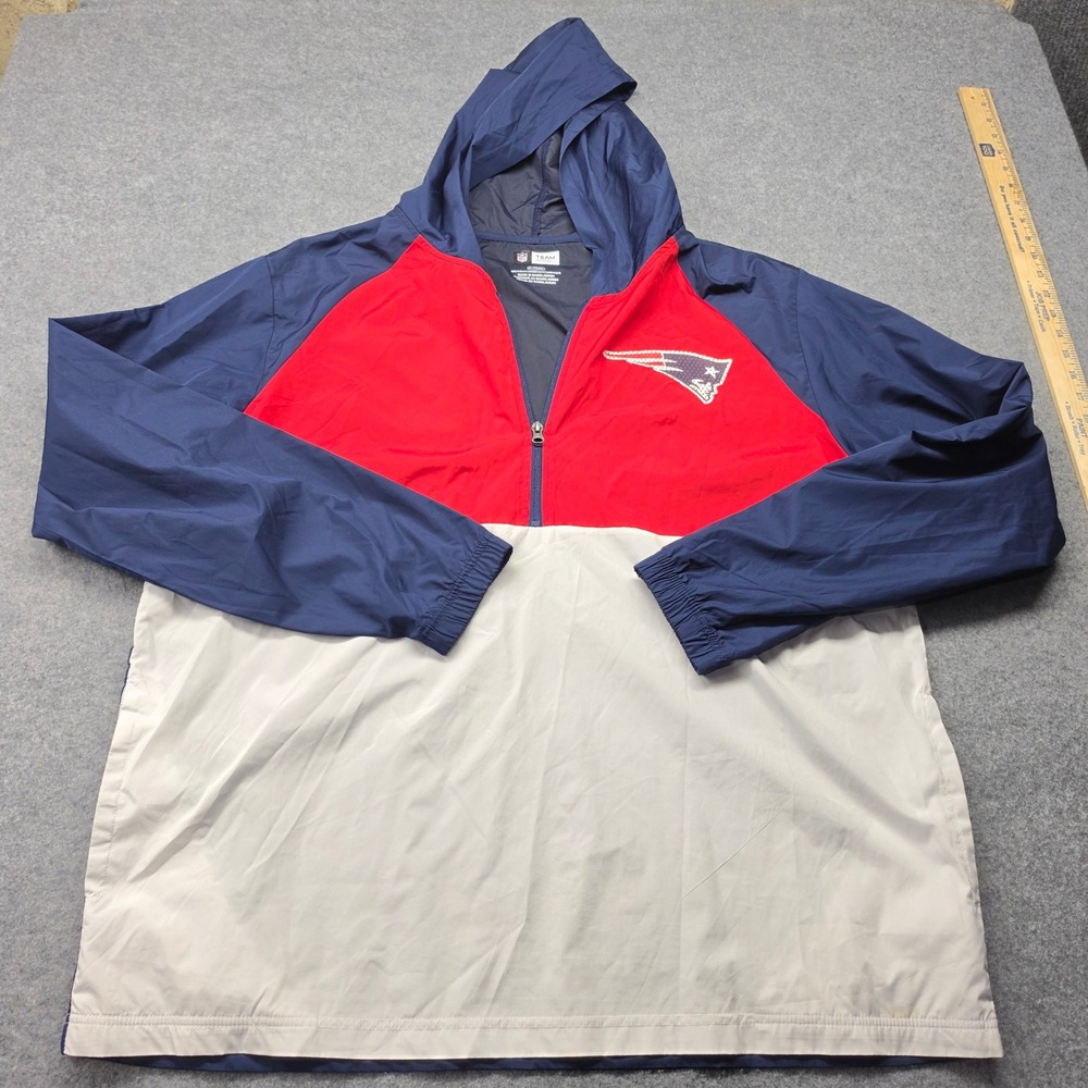 NFL Team Apparel New England Patriots Windbreaker Mens XL Half Zip Hooded Red